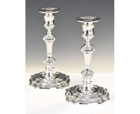 Pair of Elizabeth II silver candlesticks in the 18th Century manner, Sheffield 1978, 19cm high, filled Condition: Some light 