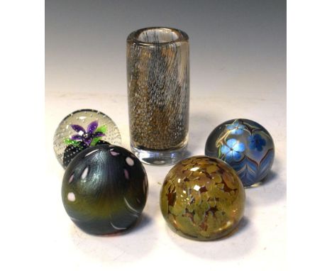 Modern Design - Swedish studio glass vase by Elsa Soderberg, signed and dated (19)66 verso, together with four glass paperwei