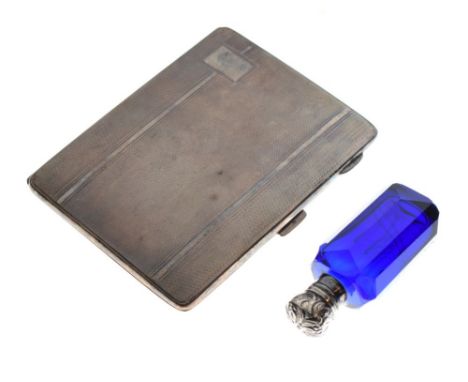 George VI silver cigarette case with engine turned decoration, Birmingham 1942, 145g approx gross, together with a Victorian 