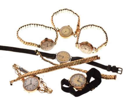 Assorted lady's wristwatches, to include 9ct gold example with white Arabic dial, Marc Favre Switzerland manual wind movement
