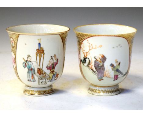 Pair of late 18th/early 19th Century Chinese Famille Rose porcelain beakers, 9.5cm high Condition: One beaker with long diago