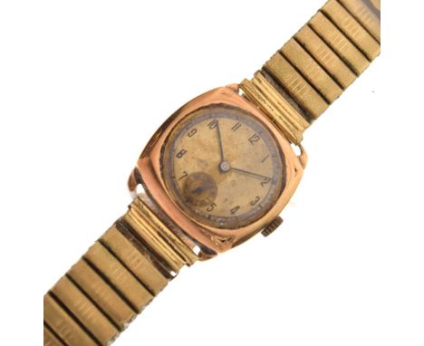 Mid 20th Century 9ct gold mid-size wristwatch head, silvered Arabic dial with subsidiary at 6, anonymous manual wind movement