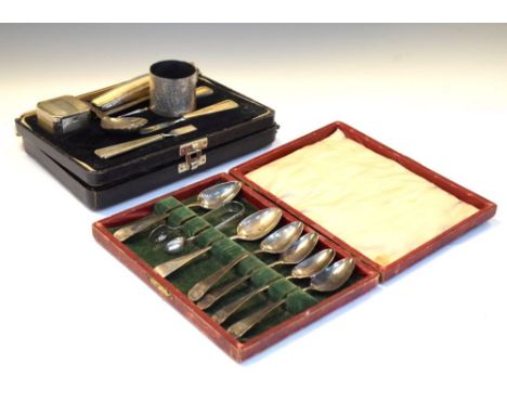 Collection of silver and silver plated items to include; part George V silver backed manicure set, Birmingham 1935, Georgian 