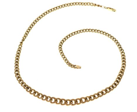 9ct gold curb-link necklace of graduated design and alternating polished and textured links, 45.5cm approx, 12g approx Condit