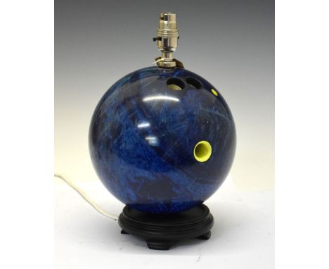 Novelty bowling ball lamp, 25cm high excluding fitting Condition: Light scratches present with some deep scratches in places,