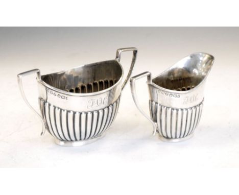 Victorian silver sugar bowl and cream jug, Sheffield 1895, highest 8cm high, 140g approx Condition: Both items have a monogra