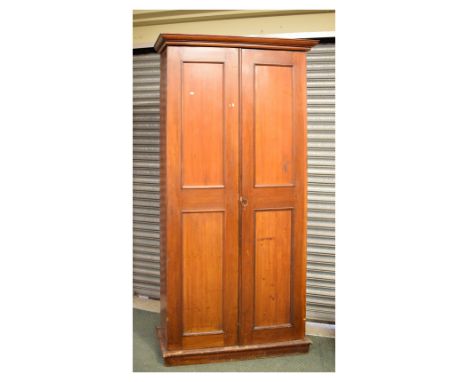 19th Century mahogany hall cupboard, 220cm high x 108cm wide x 35cm deep Condition: Overall tired, numerous scratches, scuffs
