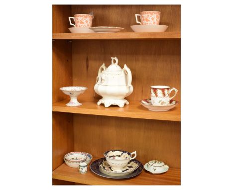 Two Victorian Crown Derby Wilmot pattern cups and saucers, together with a small quantity of tea wares and other ceramics Con