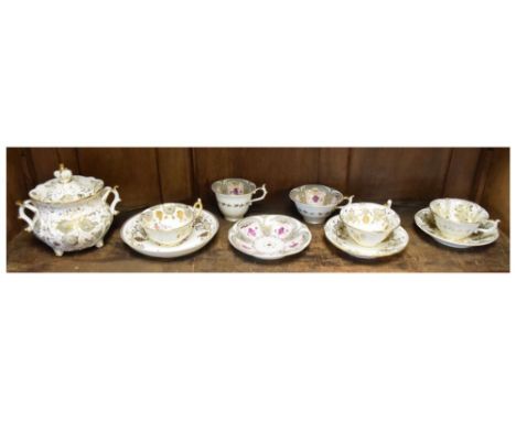 Quantity of 19th Century Rockingham and similar tea wares Condition: All appear sound, although cups and saucers have varying