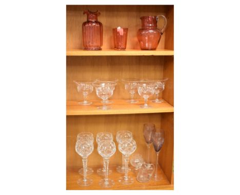 Small quantity of cut glass, cranberry glass, etc Condition: One cranberry jug with significant chips to rim **Ceramics &amp;
