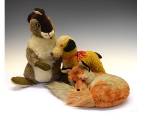 Steiff fox cub in a sleeping position, together with a Chiltern mohair dog, and a Chad Valley rabbit Condition: Would all ben