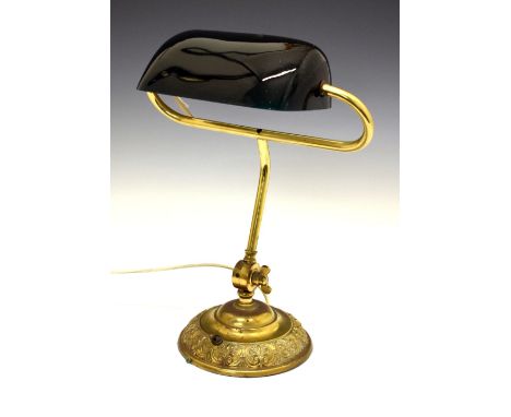 20th Century bankers-style lamp with black glass shade, 40cm high Condition: Some minor small nibbles to the edges of the sha