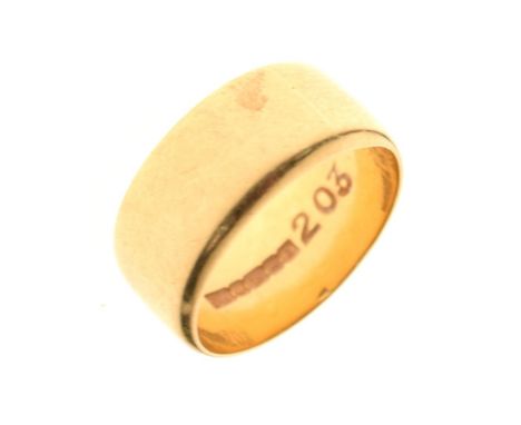 18ct gold wedding band, 8mm deep, size K½, 6g approx Condition: General condition consistent with age and use. **Silver, Gold