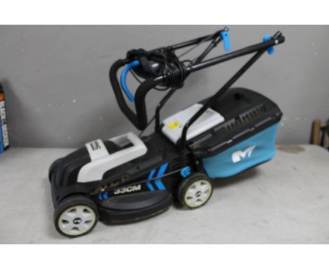 A Macallister electric lawn mower together with a hose pipe on reel 