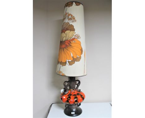 A West German glazed pottery table lamp with retro shade 