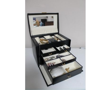 A box of costume jewellery, dress rings, rolled gold bangle etc 