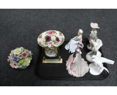 A tray of two Coalport figures, two Nao figures, Doulton images of Nature figure etc 