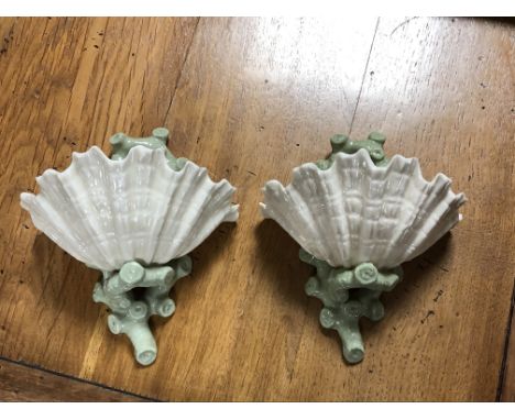 A pair of Royal Worcester shell wall pockets  CONDITION REPORT: In good condition. 