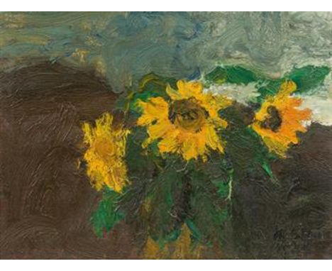 Karl StarkSonnenblumen1964Öl auf Leinwand67,5 x 60 cmSigniert und datiert rechts unten: K. Stark / 1964Privatbesitz, Wien