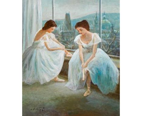 Miloslava Vrbová-ŠtefkováBaletttänzerinnenÖl auf Hartfaserplatte68 x 58 cm (Rahmenausschnitt)Signiert links unten: M Vrbováeu