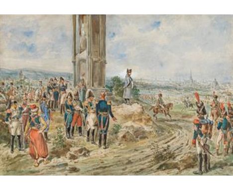 Carl GoebelNapoleon vor WienAquarell auf Papier34 x 49,5 cm (Passep.-Ausschnitt)Signiert links unten: C. Goebelösterreichisch