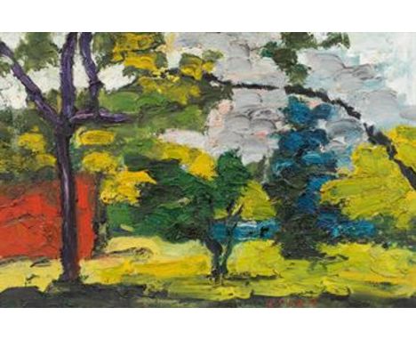 Karl StarkLandschaft mit Baum1972Öl auf Leinwand60 x 90 cmSigniert und datiert rechts unten: K. Stark 72.Privatbesitz, Wien