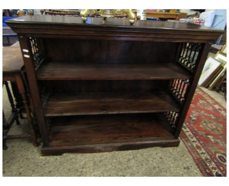 EASTERN HARDWOOD TWO FIXED SHELF BOOKCASE WITH METAL OPEN WORK SIDES   