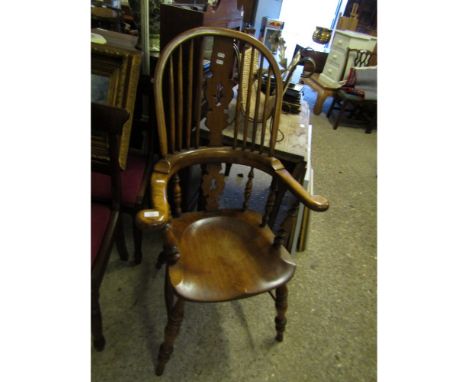 MODERN ELM HARD SEATED HIGH STICK BACK WINDSOR ARMCHAIR   