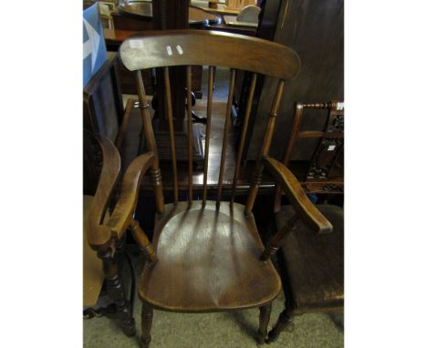 BEECHWOOD HARD SEATED STICK BACK ARMCHAIR   