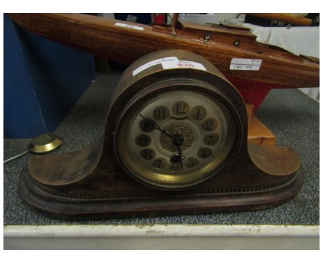 OAK MANTEL CLOCK WITH SILVERED AND BRASS DIAL   