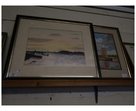 WATERCOLOUR OF A SEASCAPE TOGETHER WITH A FURTHER ONE BY D W BEAN OF A WINDMILL   