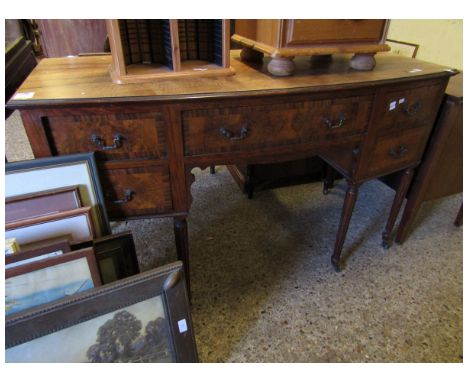 WALNUT AND ROSEWOOD BANDED BOW FRONTED SIDEBOARD WITH FIVE DRAWERS WITH REEDED LEGS   