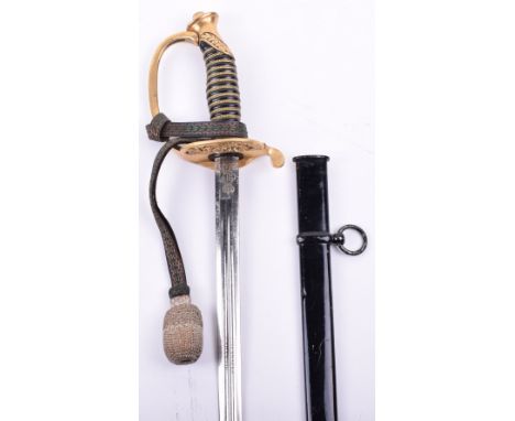 Imperial German Saxon Model 1867 Officers Dress Sword, with gilt folding guard having state coat of arms to centre, plain knu