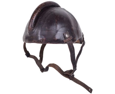Scarce Luftwaffe SSK90 Aircrew / Jet Helmet, brown leather covered steel plated helmet complete with its original harness chi