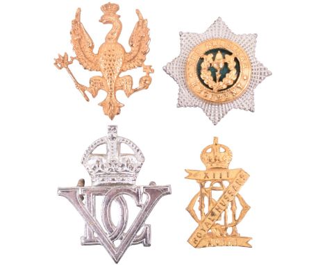 4x Officers Cap Badges, being a fine gilt metal 14th Hussars with long lug fittings to the reverse, 13th/18th Hussars gilt me