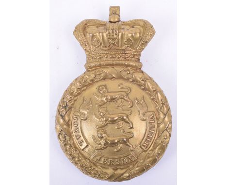 Royal Jersey Militia Albert Pattern Shako Plate, brass other ranks plate with two lug fittings to the reverse. We are of the 