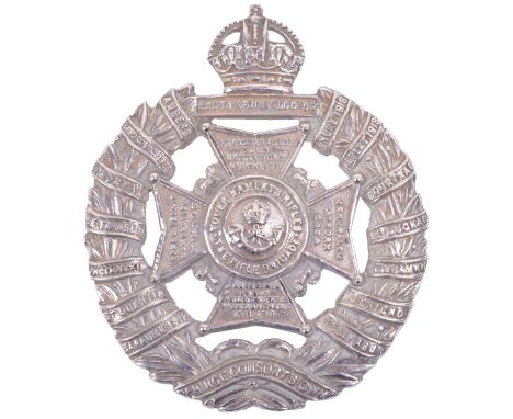 Scarce Silvered Officers Tower Hamlets Rifles Cap Badge, fine example with J R Gaunt, London makers mark to the reverse and t