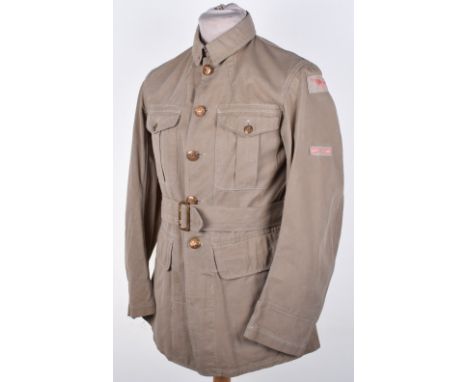 Pre-WW2 RAF Tropical Tunic, four pocket example with stand up collar and removable brass kings crown buttons. To the arms are
