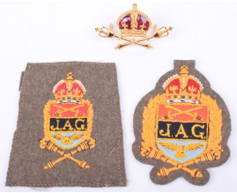 Scarce WW2 Judge Advocate General’s Branch Insignia Grouping, consisting of gilt and enamel cap badge with two lug fittings t