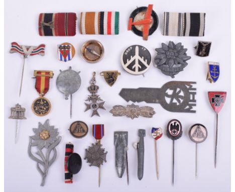 Grouping of WW2 Period Stick Pins and Medal Ribbon Bars, including German veterans association enamel stick pin, Winterhelf b