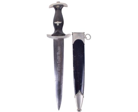 Third Reich SS Enlisted Mans Dress Dagger by Robert Klaas Solingen, black ebony grip with eagle and enamel SS runes devices i