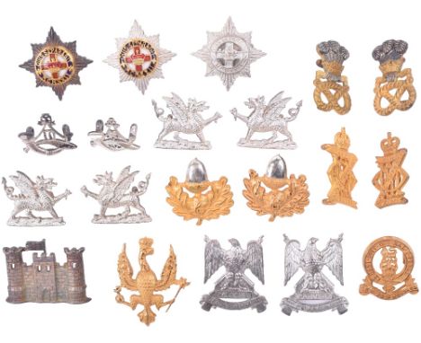 Selection of Officers Collar Badges, including pair of silver gilt Cheshire regiment, 2x pairs of silvered Buffs East Kent re