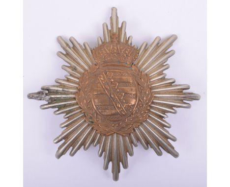 Saxon 101st Grenadier Regiment Other Ranks Pickelhaube Helmet Plate, white metal eight pointed rayed star plate with brass st