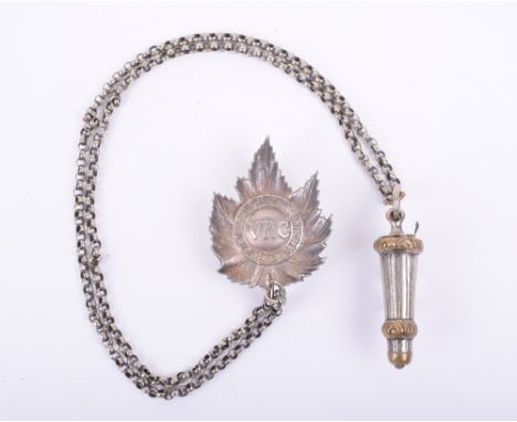 Victoria Rifles of Canada Cross Belt Fittings, silvered maple leaf cross belt badge with strap to centre having motto “PRO AR