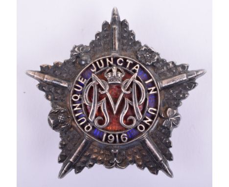 Rare 1916 Hallmarked Silver and Enamel Guards Machine Gun Battalion Officers Cap Badge, fine example made by Jennens & Co (J 
