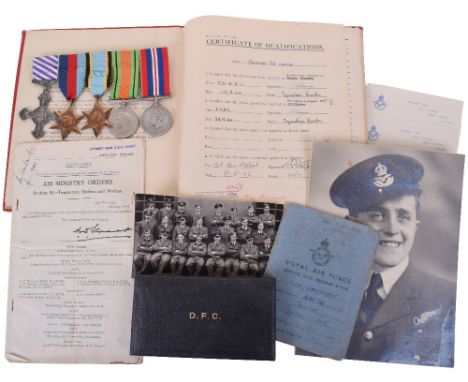 A Fine WW2 Sterling Bomber Bomb Aimers Distinguished Flying Cross (D.F.C) Medal and Log Book Group of Five awarded to Pilot O