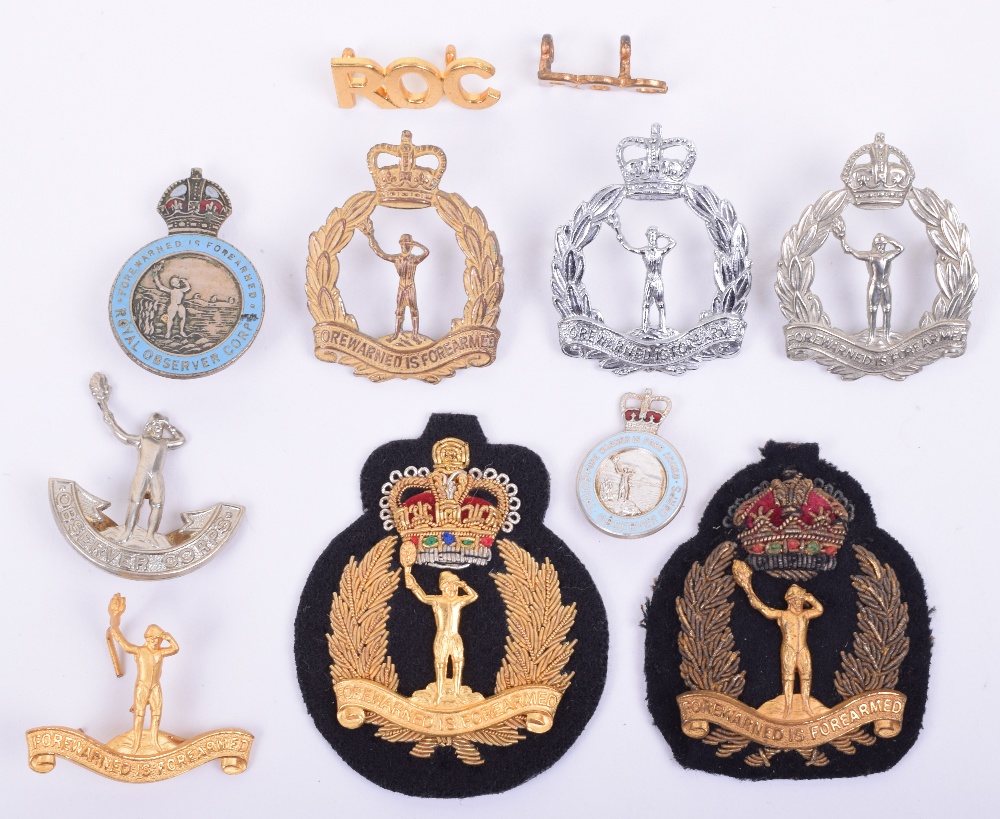 Observer Corps & Royal Observer Corps Badge Grouping, including 1st ...