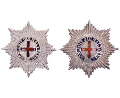 2x Coldstream Guards Warrant Officers Cap Stars, fine silvered and enamel examples with two lug fittings to the reverse. Both