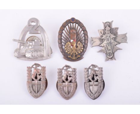 Grouping of WW2 Polish Uniform Breast Badges, consisting of 3x Polish 2nd Corps screw back badges, Polish 2nd Armoured divisi