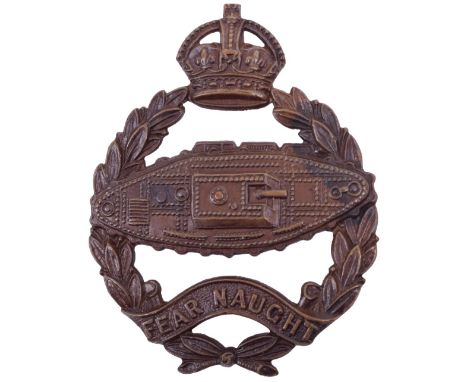 Rare Officers Bronze 1926 Pattern Royal Tank Corps Cap Badge, with reverse facing tank. Complete two blade fittings to the re